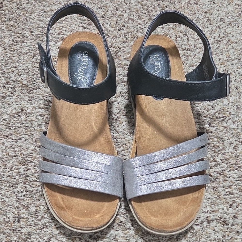 Eurosoft Women's Black and Silver Slingback Sandals